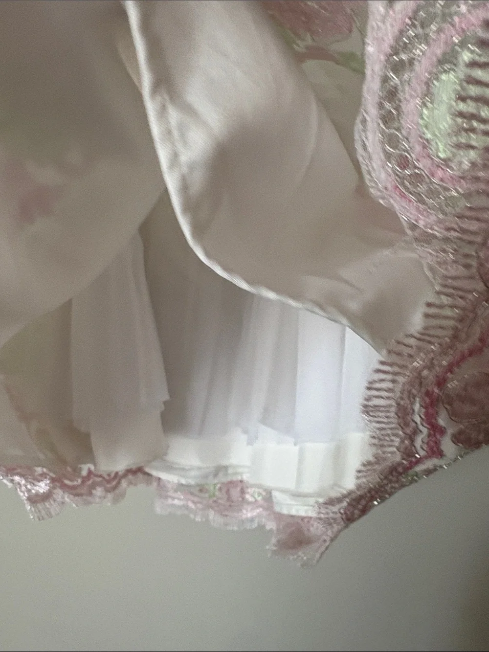 American Princess White Formal Dress with Pink & Green Floral Embroidery